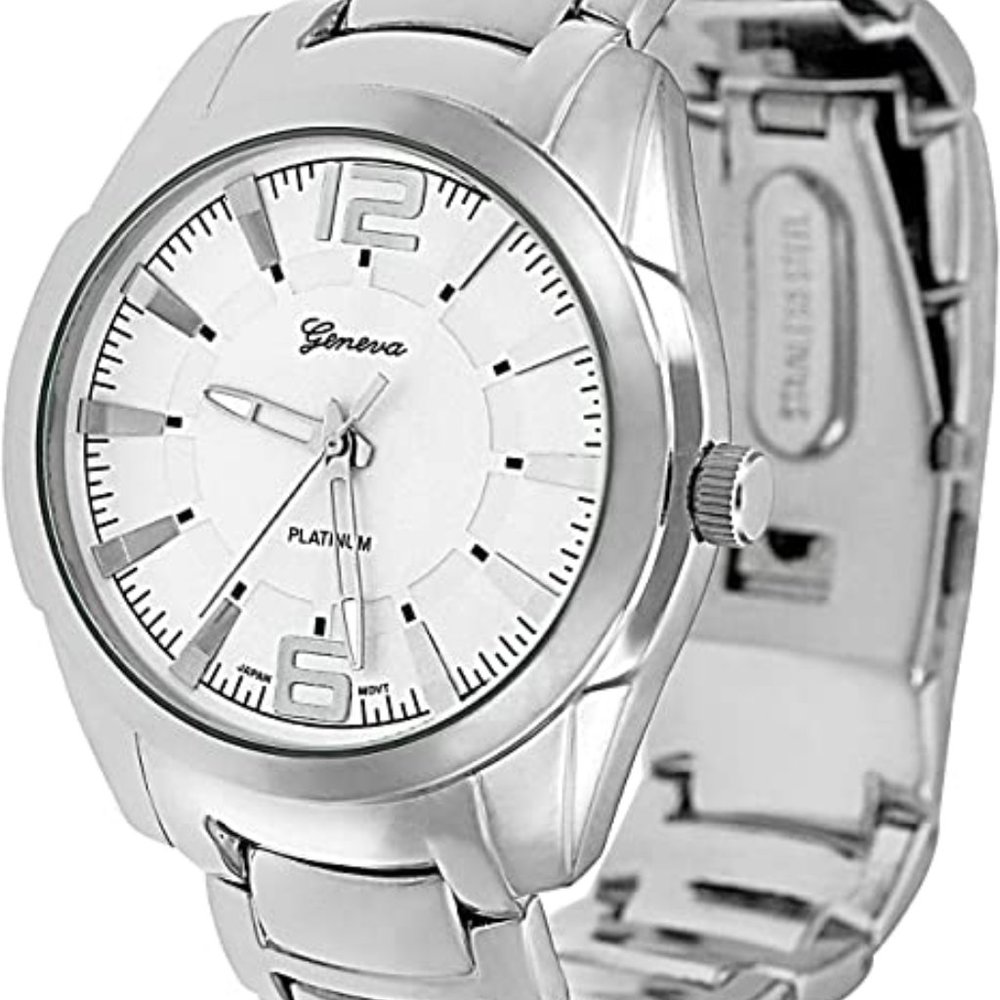 Geneva Platinum Mens Round Face Link Watch